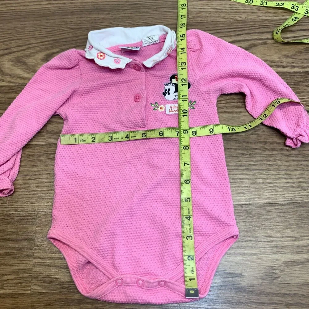 Vintage Disney Babies Minnie Baby Doll Collar Swiss Dot Jumpsuit Outfit 12 Month
